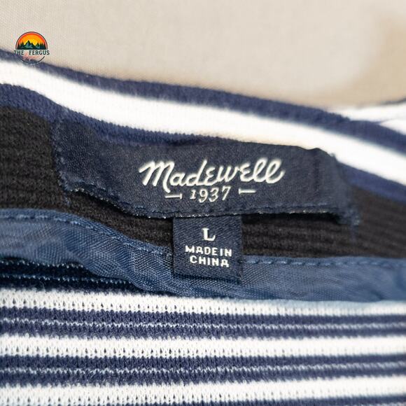 Madewell A-Line Dress Navy White V-Neck Othman Ridge Striped Women's Size Large - Picture 7 of 9